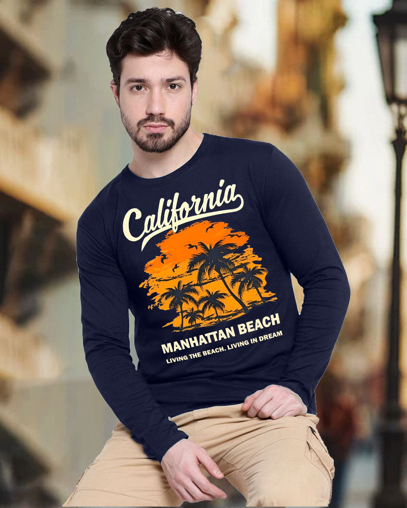 California NAVY Full Full Sleeve Round Neck Cotton blend Men's T-Shirt-FRONT