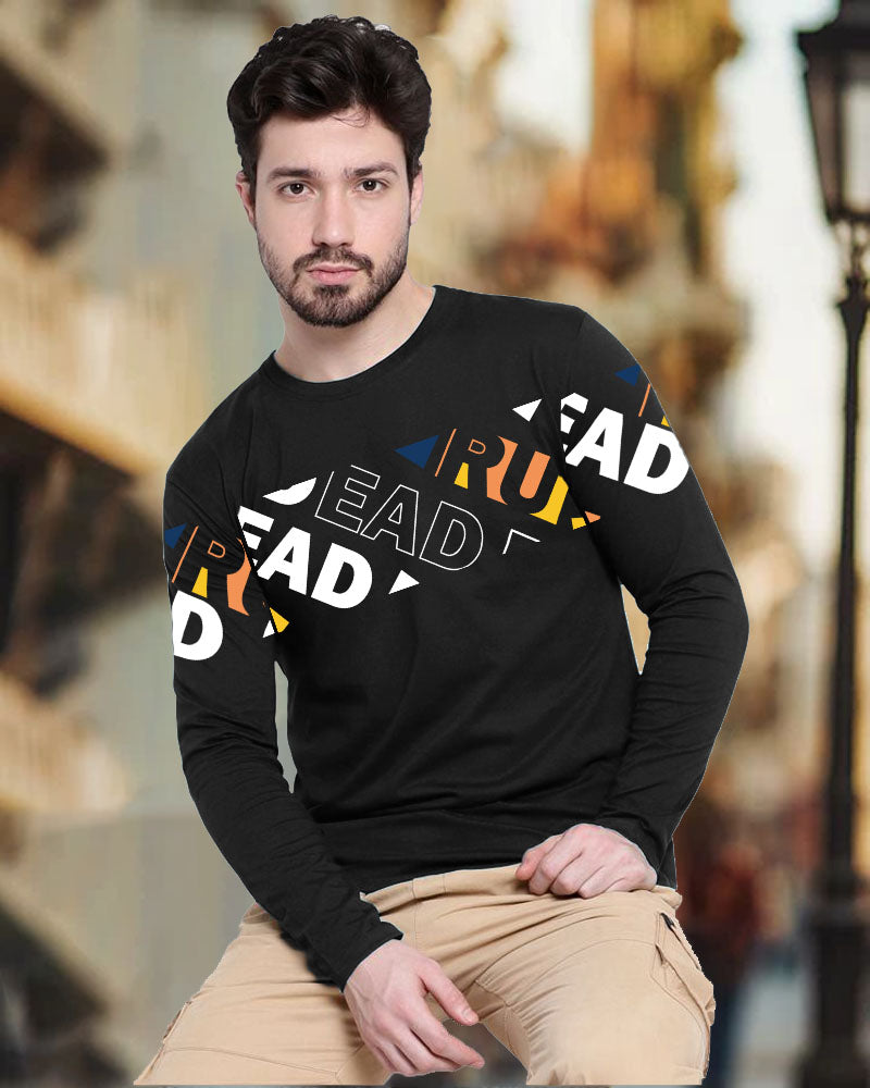 LEAD Black Full Full Sleeve Round Neck Cotton blend Men's T-Shirt-FRONT