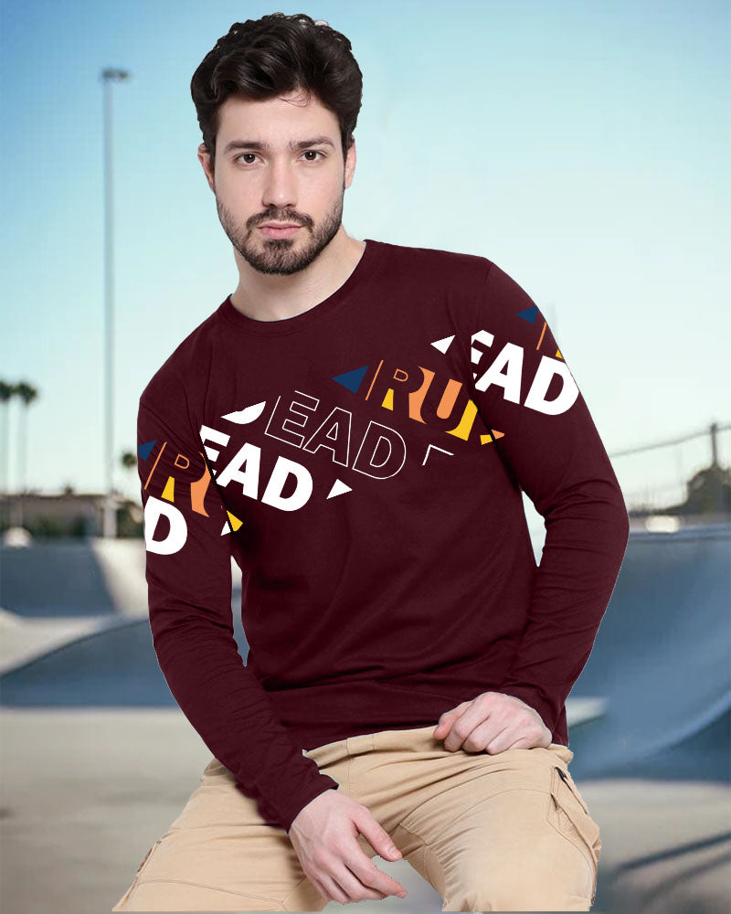 LEAD Maroon Full Full Sleeve Round Neck Cotton blend Men's T-Shirt-FRONT