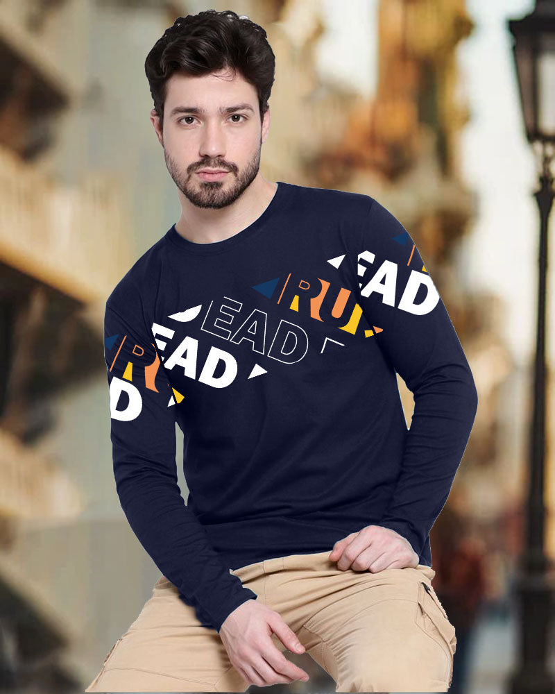 LEAD NAVY Full Full Sleeve Round Neck Cotton blend Men's T-Shirt-FRONT