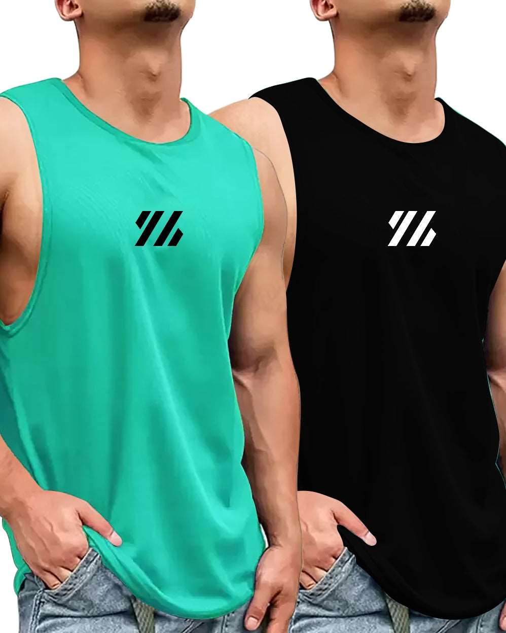 #color_Black FastColors Box Printed Pack of 2 Vest - FastColors