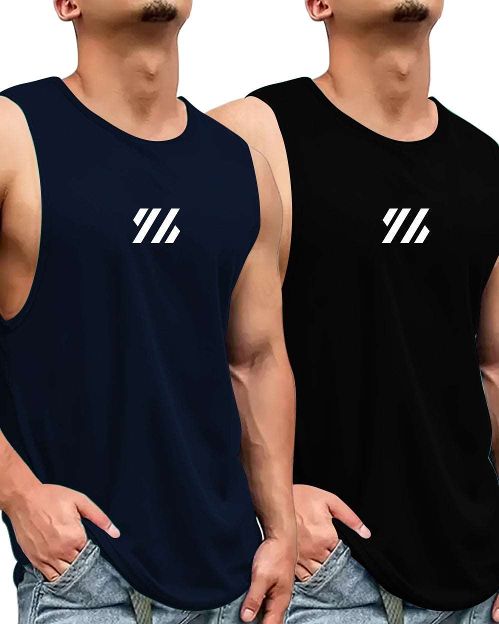 #color_Navy FastColors Box Printed Pack of 2 Vest - FastColors