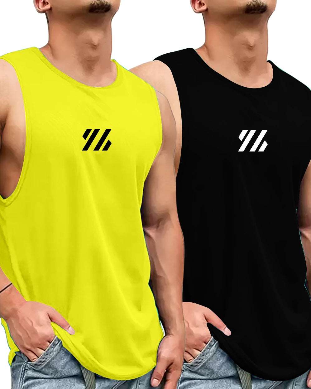 #color_Yellow FastColors Box Printed Pack of 2 Vest - FastColors