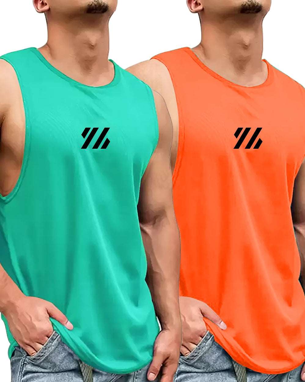 #color_Green FastColors Box Printed Pack of 2 Vest - FastColors