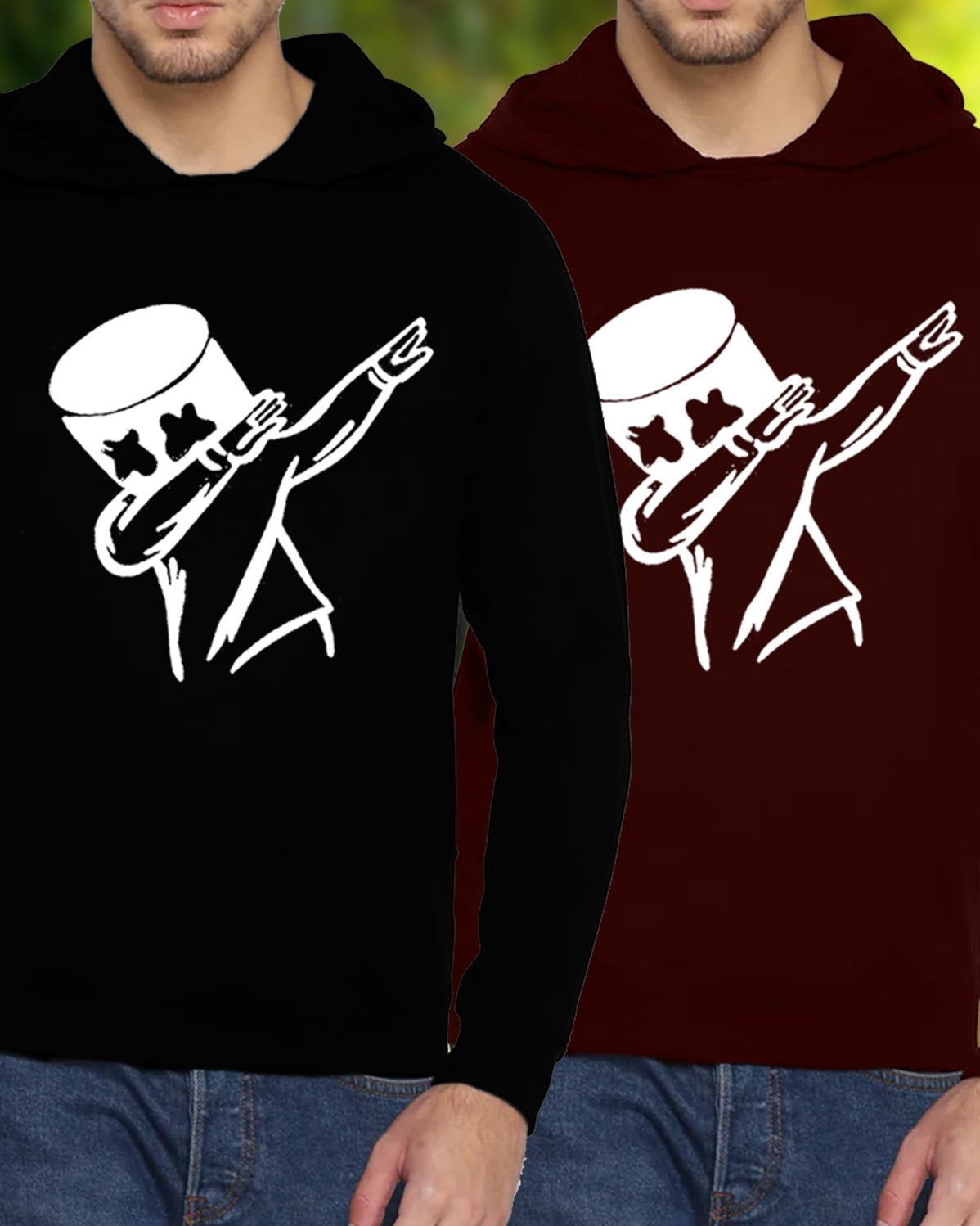 FastColors Printed Men Hooded Neck Maroon, Black T-Shirt - FastColors