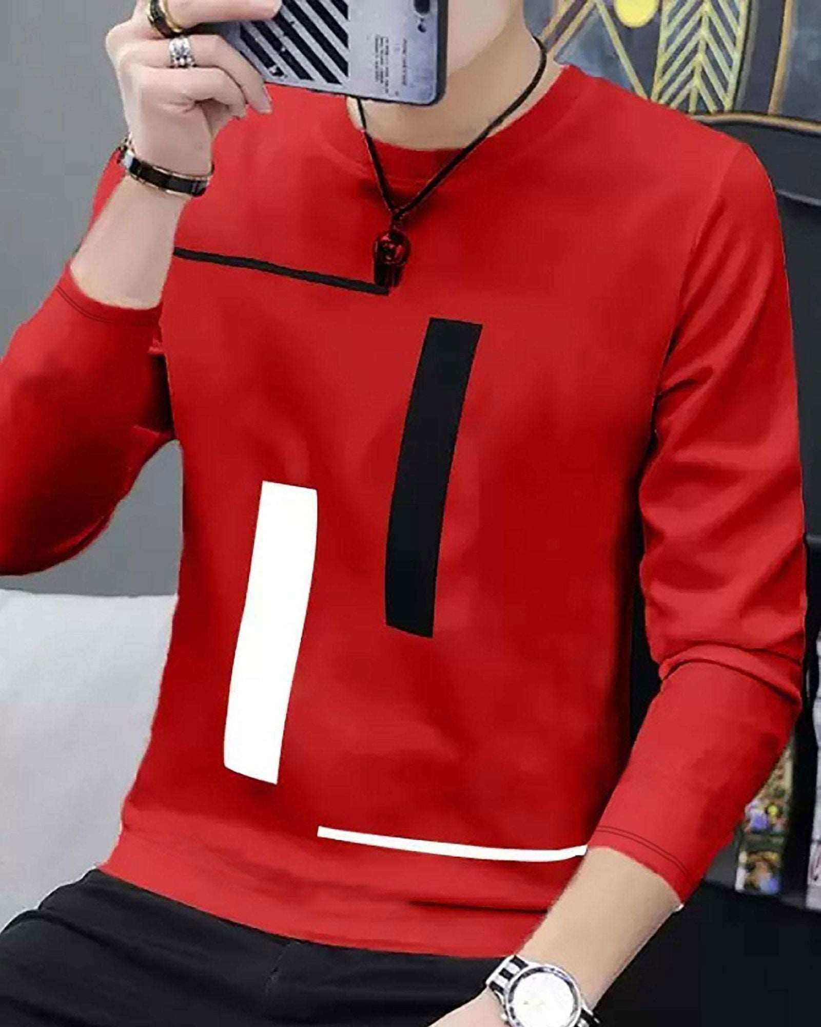 FastColors Printed Red full sleeve t shirt for men - FastColors - FastColors Printed Men Round Neck Red T-Shirt - FastColors - #tag1# - #tag2# - #tag3# -