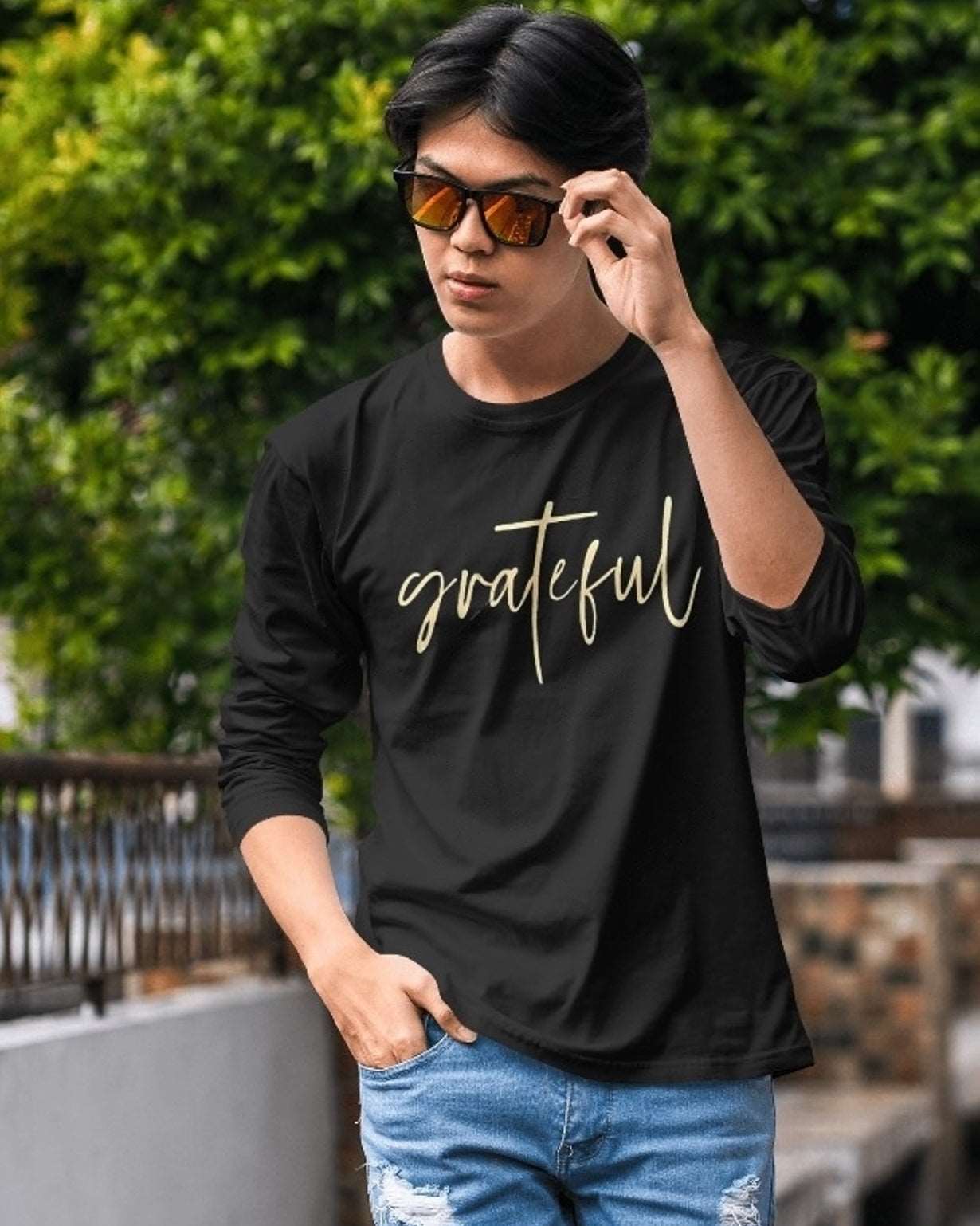 Grateful Black Polyester full sleeve t shirt for men - FastColors - Polyester Full Sleeve Tshirt - FastColors - #tag1# - #tag2# - #tag3# - 