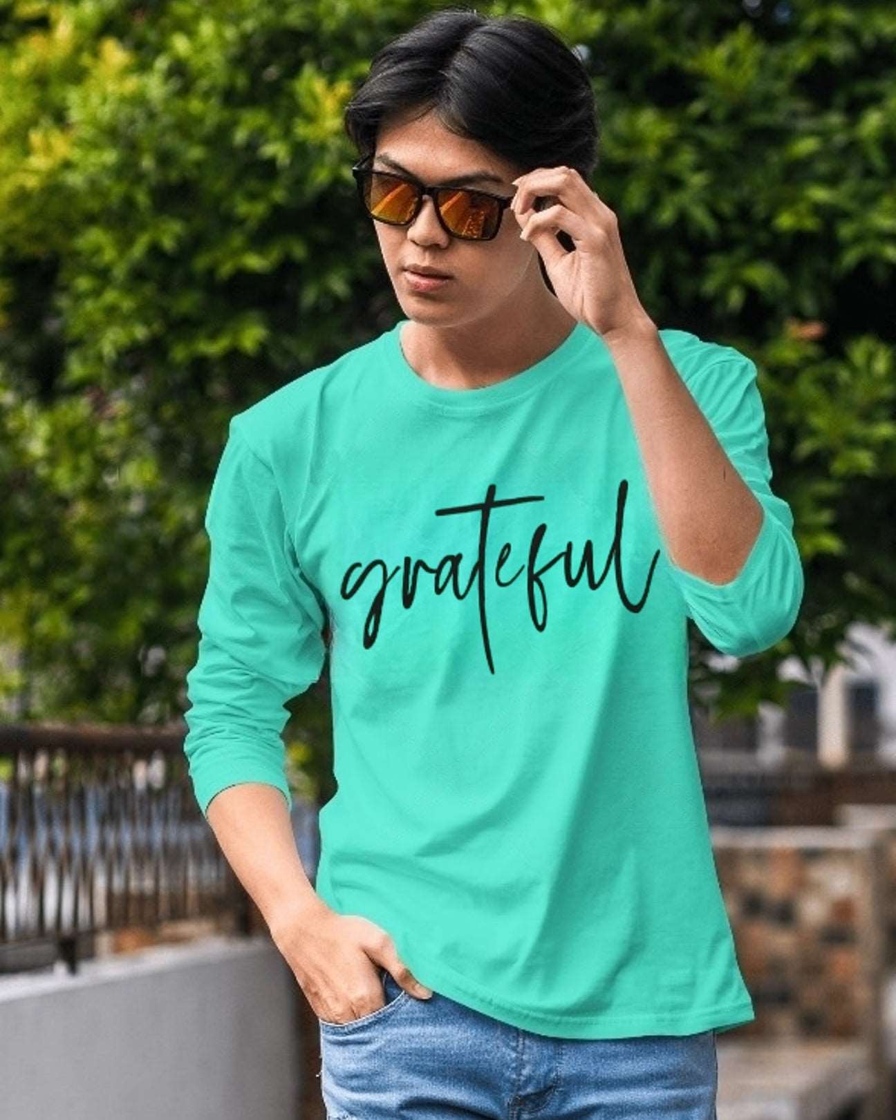 Grateful Green Polyester full sleeve t shirt for men - FastColors - Polyester Full Sleeve Tshirt - FastColors - #tag1# - #tag2# - #tag3# -