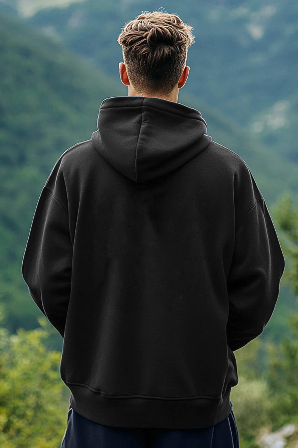 Palm Tree Hooded Front Pocket Sweatshirt for Men-Black-BACK