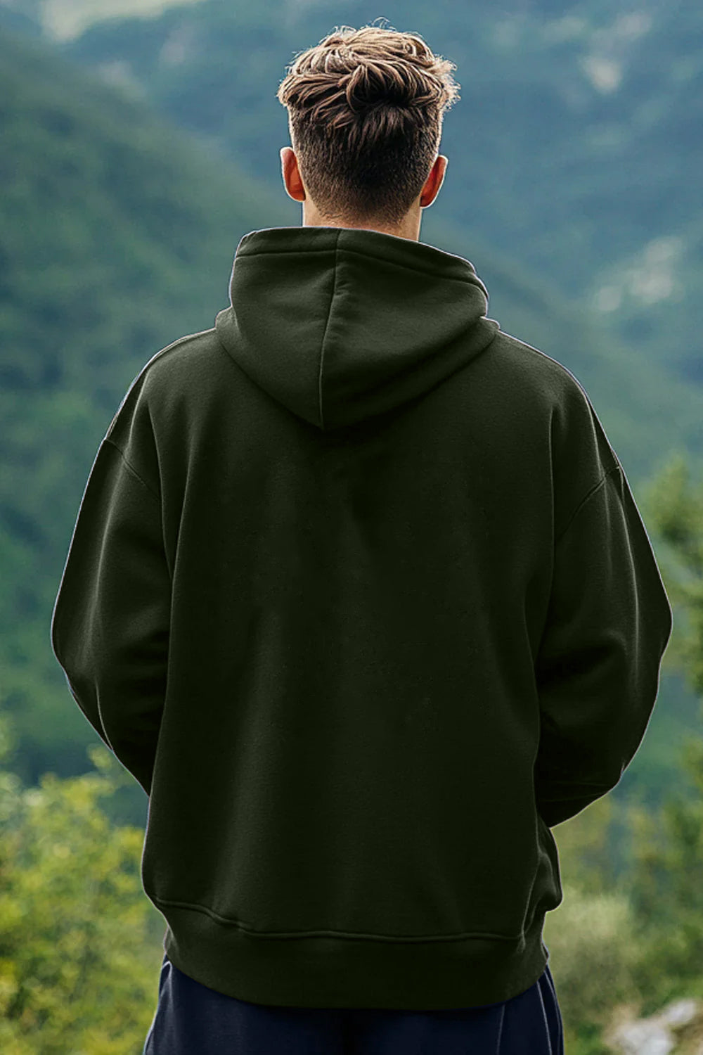 Palm Tree Hoodie Neck Sweatshirt for Men-Green-BACK