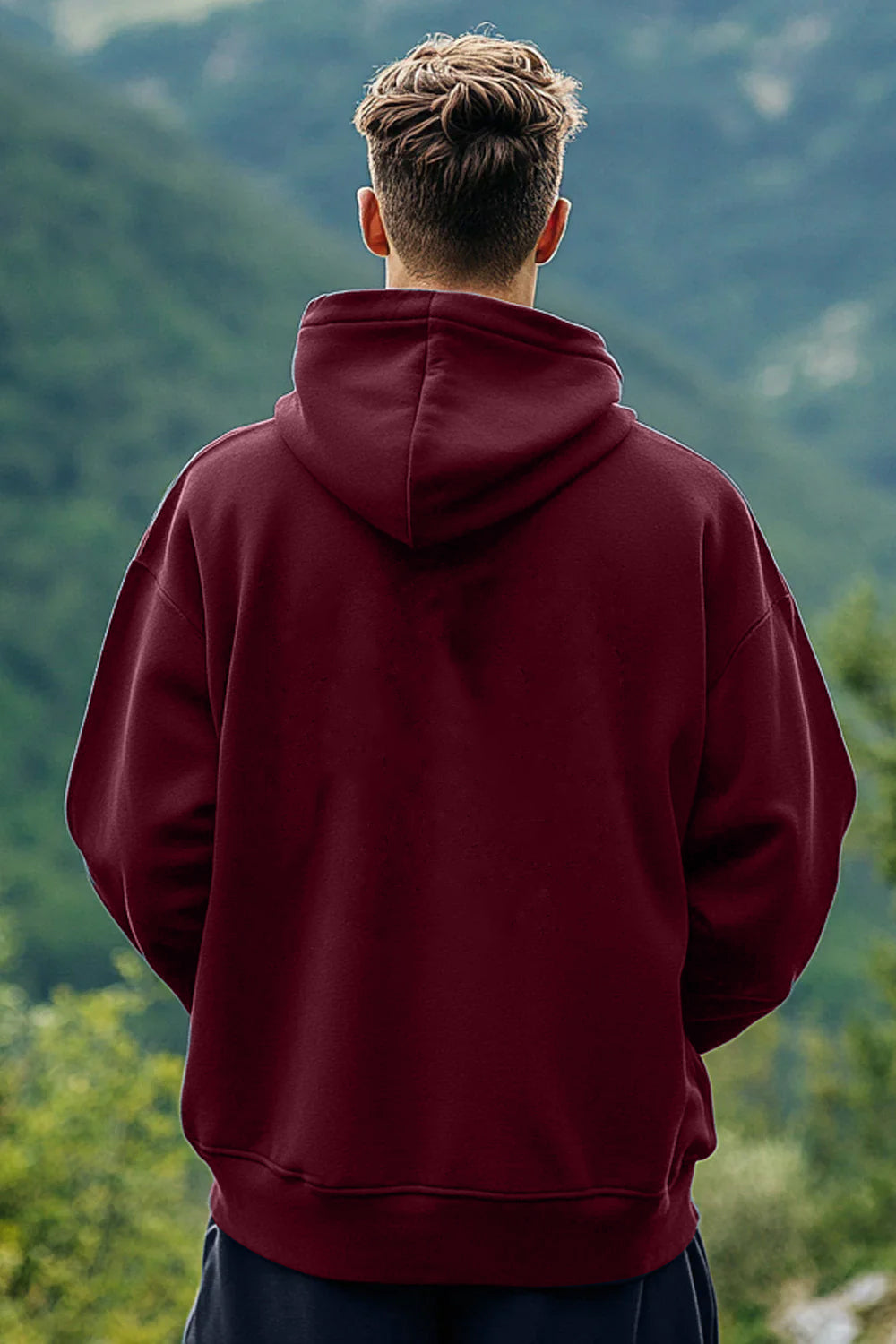 Palm Tree Hoodie Neck Sweatshirt for Men-Maroon-BACK