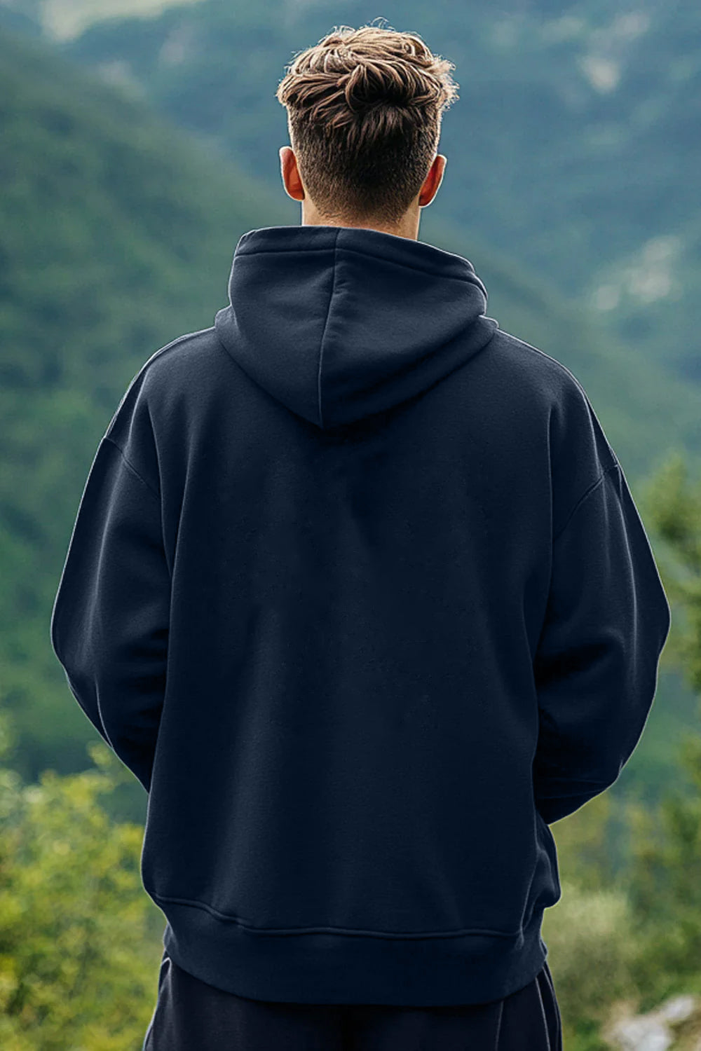 Limited Edition Hooded Trucker Jacket for Men-Navy Blue-BACK