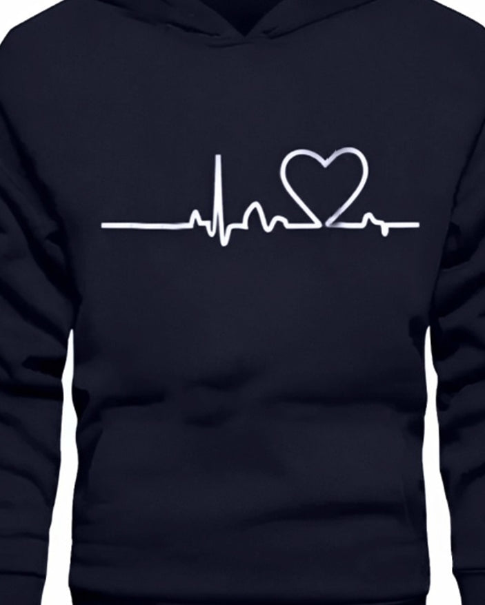Heart Beat Printed Hoodie SweatShirt - FastColors #color_Navy