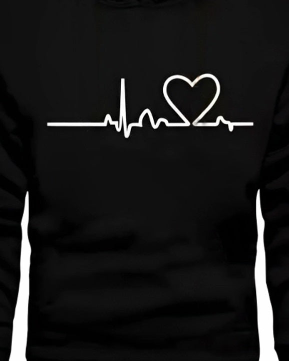 Heart Beat Printed Hoodie SweatShirt - FastColors #color_Black