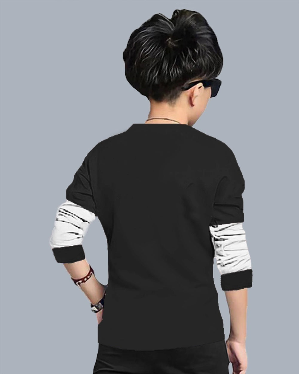 Black, White Full Boss Sleeve Round Neck Cotton blend Boys T-Shirt-BACK