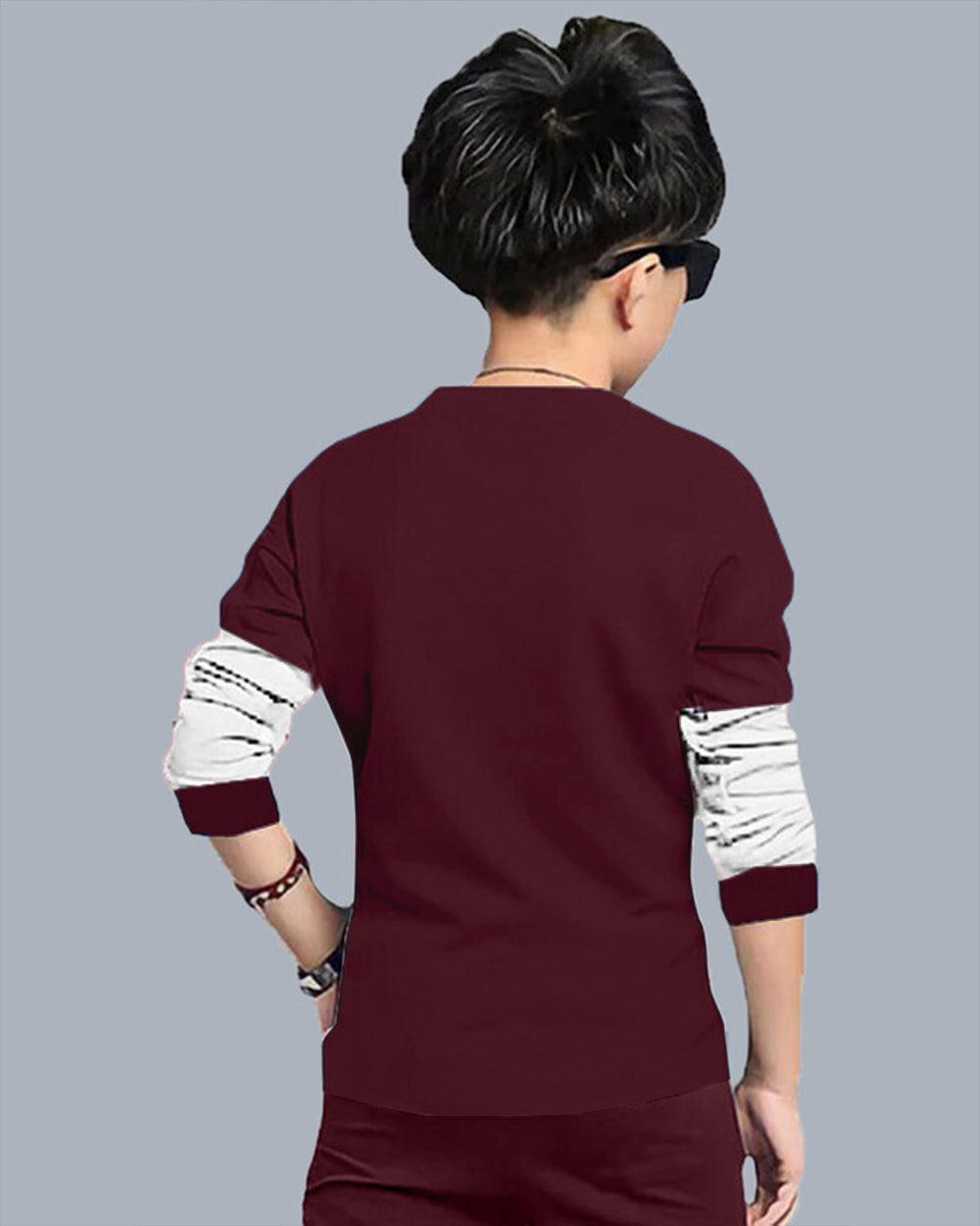 Maroon, White Full TRUCKS Sleeve Round Neck Cotton blend Boys T-Shirt-BACK