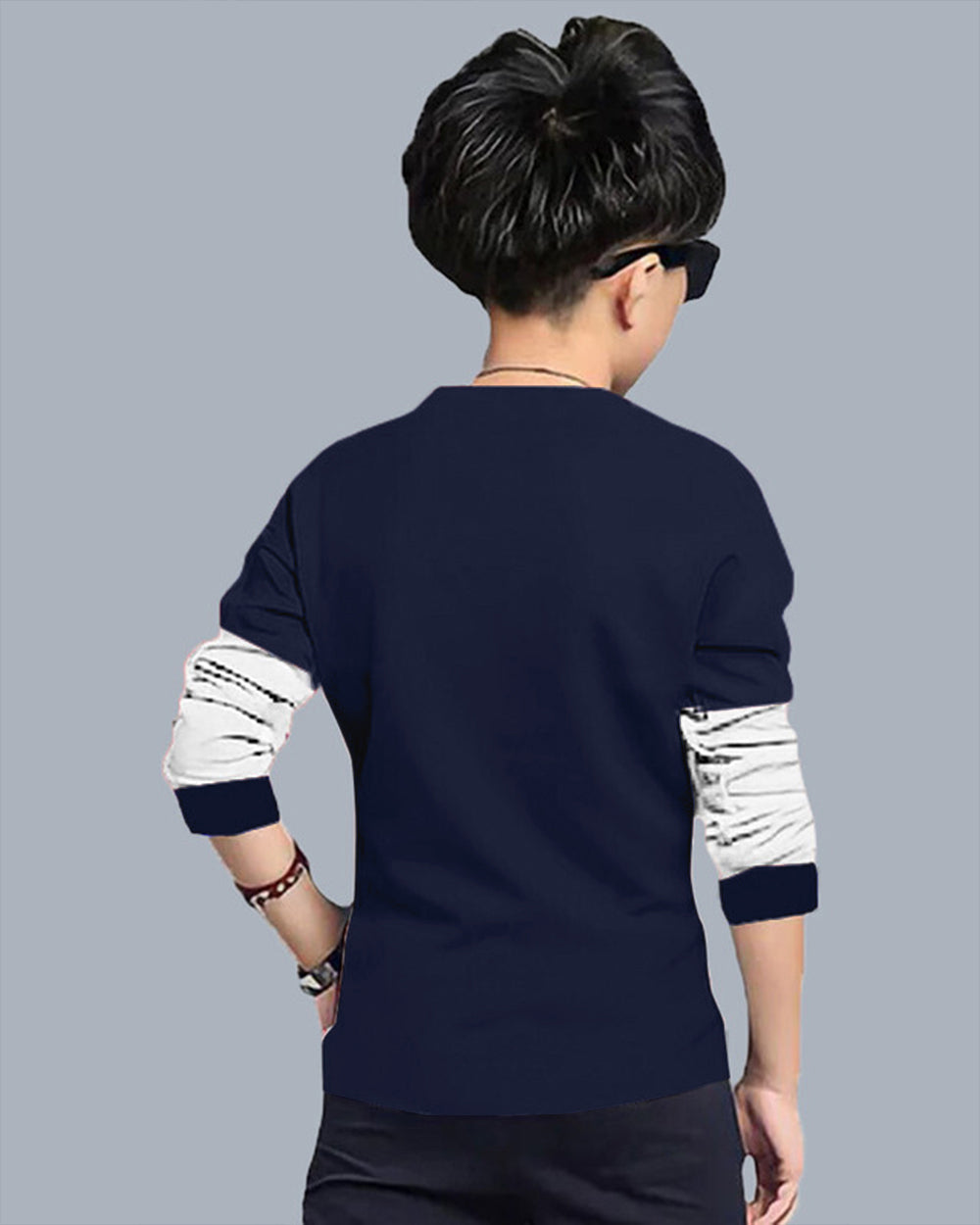 Navy, White Full TRUCKS Sleeve Round Neck Cotton blend Boys T-Shirt-BACK