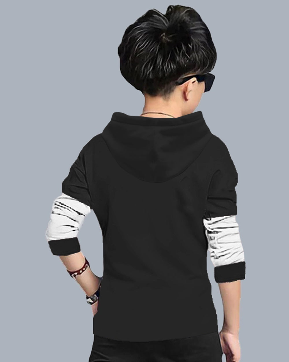 Black, White Full Sleeve Hooded Neck Naruto Cotton blend Boys T-Shirt-BACK