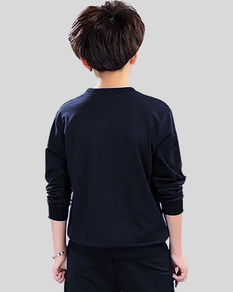 Navy Full Spider Sleeve Round Neck Cotton blend Men's T-Shirt-BACK