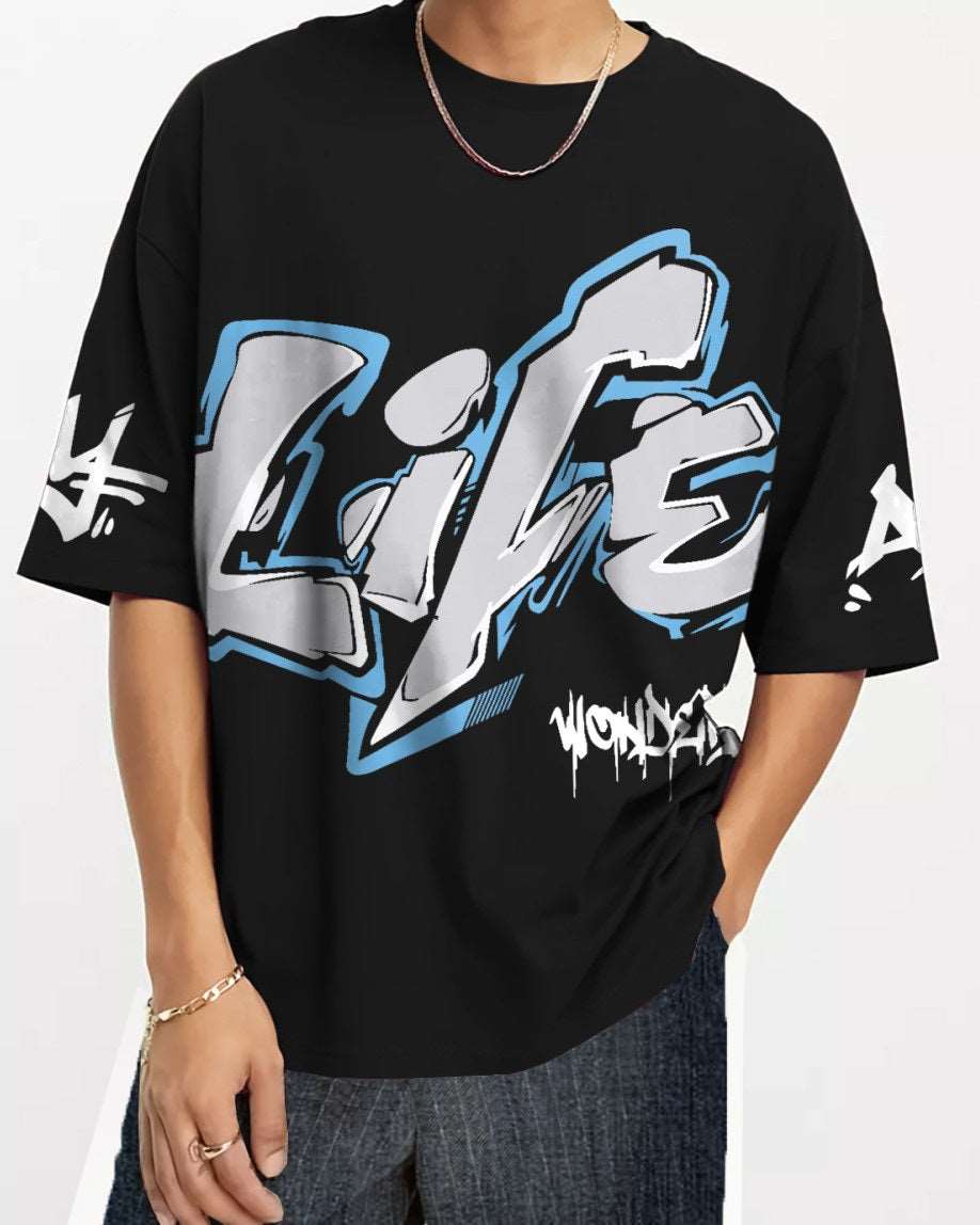 LIFE Printed  black oversize t shirt for men - FastColors - Oversize LIFE Printed T-Shirt - FastColors - #tag1# - #tag2# - #tag3# - 