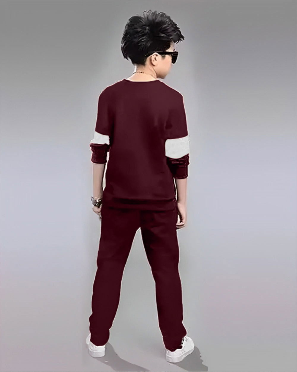 Maroon Color Blocked Printed Boys Apparel Top and Bottom Set - FastColors