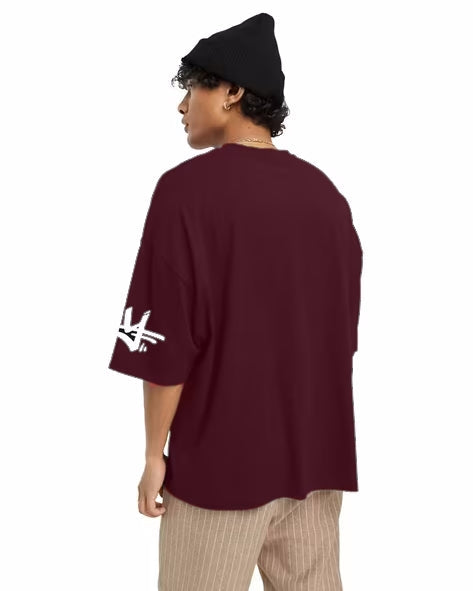 Maroon Oversize LIFE Printed T-Shirt - FastColors
