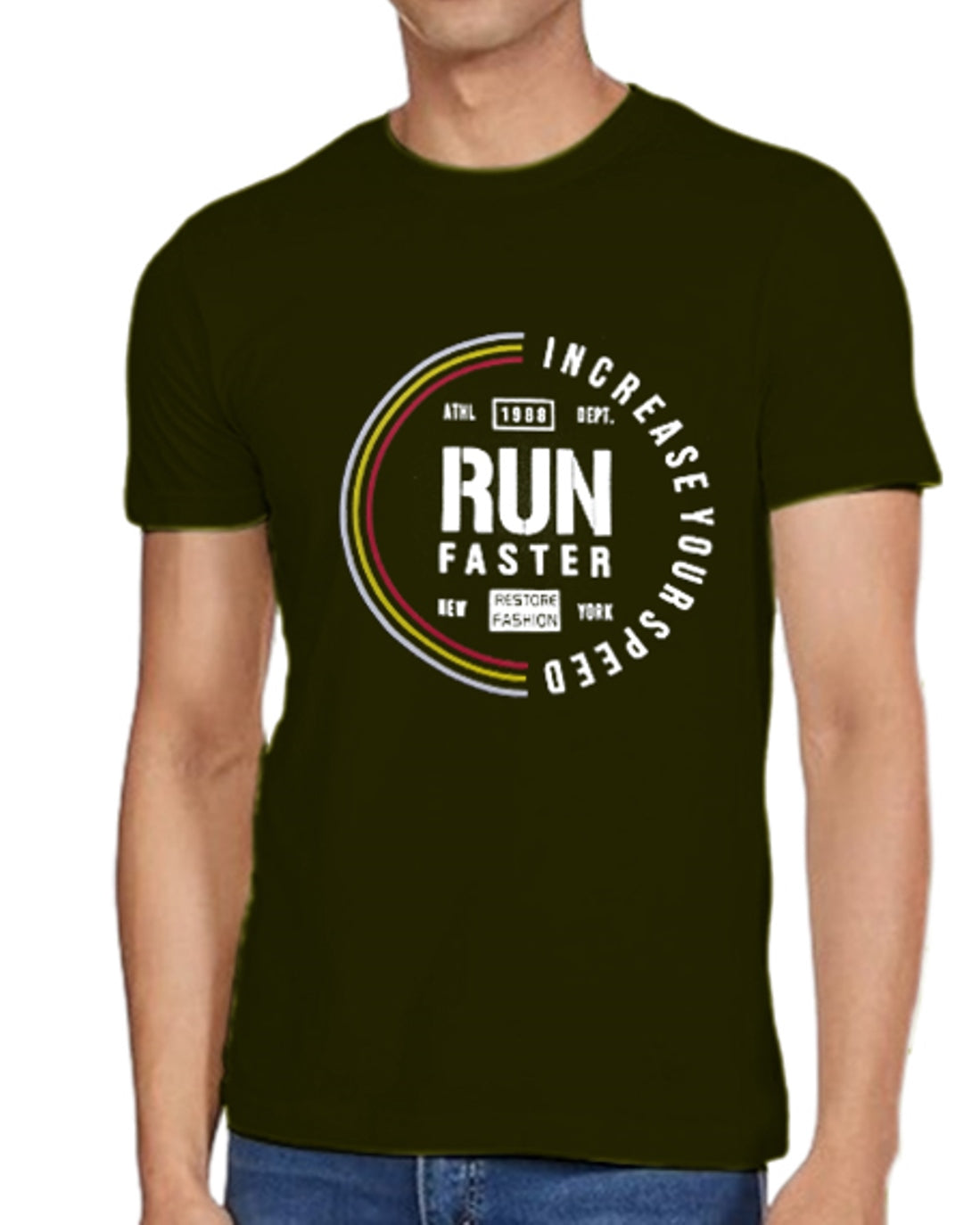 RUN Olive Half Sleeve T Shirt - FastColors