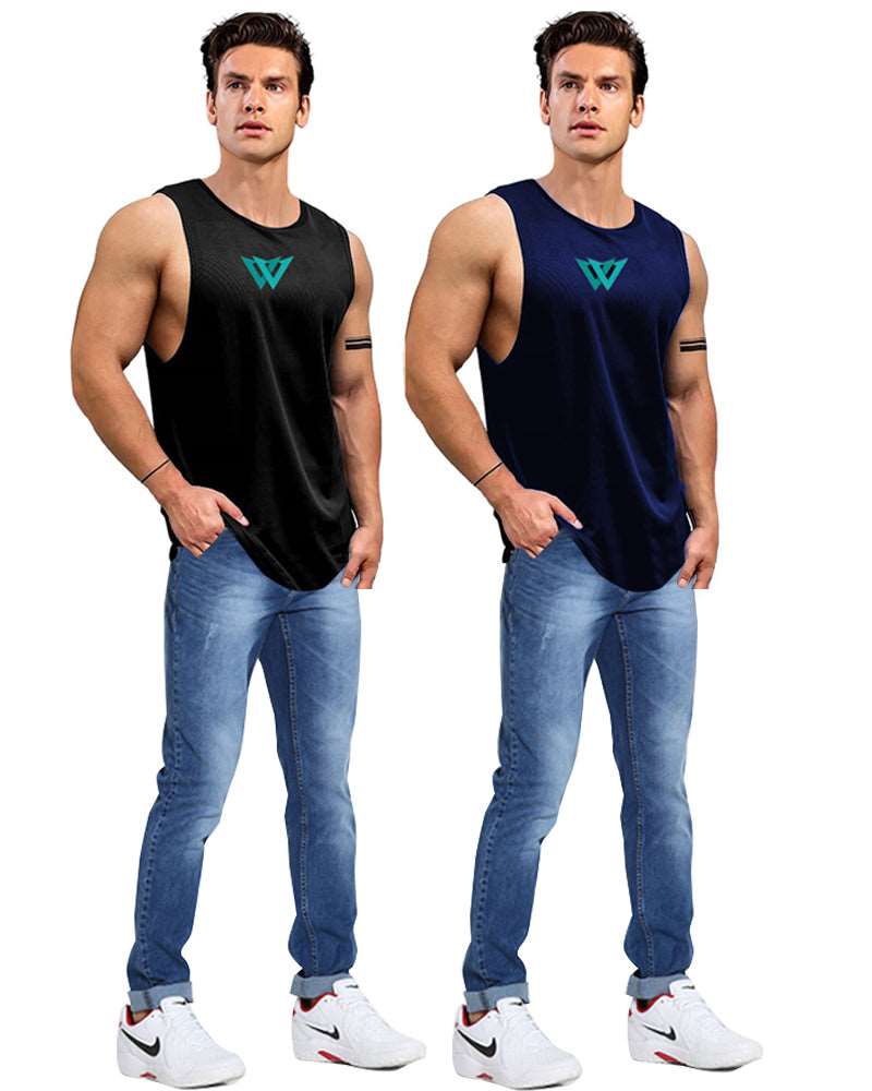 Polyester-Printed-Vests-Pack-of-2 black combo t-shirt for men - FastColors - Polyester Vest Combo - FastColors - #tag1# - #tag2# - #tag3# - 
