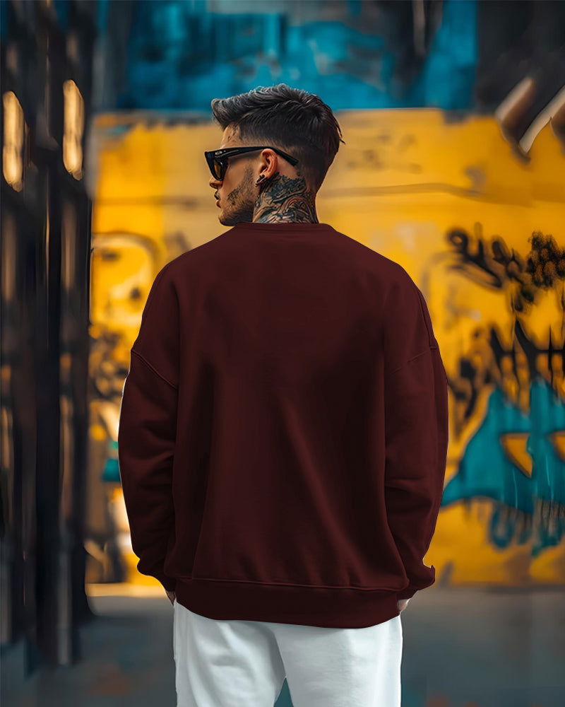 Printed Crew Neck Sweater/Maroon - FastColors - Printed Round Neck Sweatshirts-Maroon - #tag1# - #tag2# - #tag3# - 