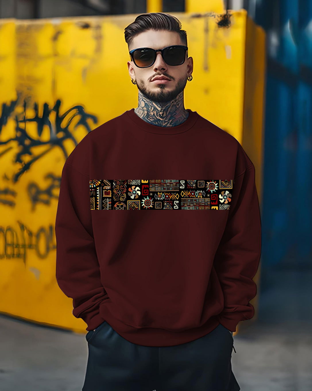 Printed Crew Neck Sweater/Maroon - FastColors - Printed Round Neck Sweatshirts Maroon - #tag1# - #tag2# - #tag3# - 