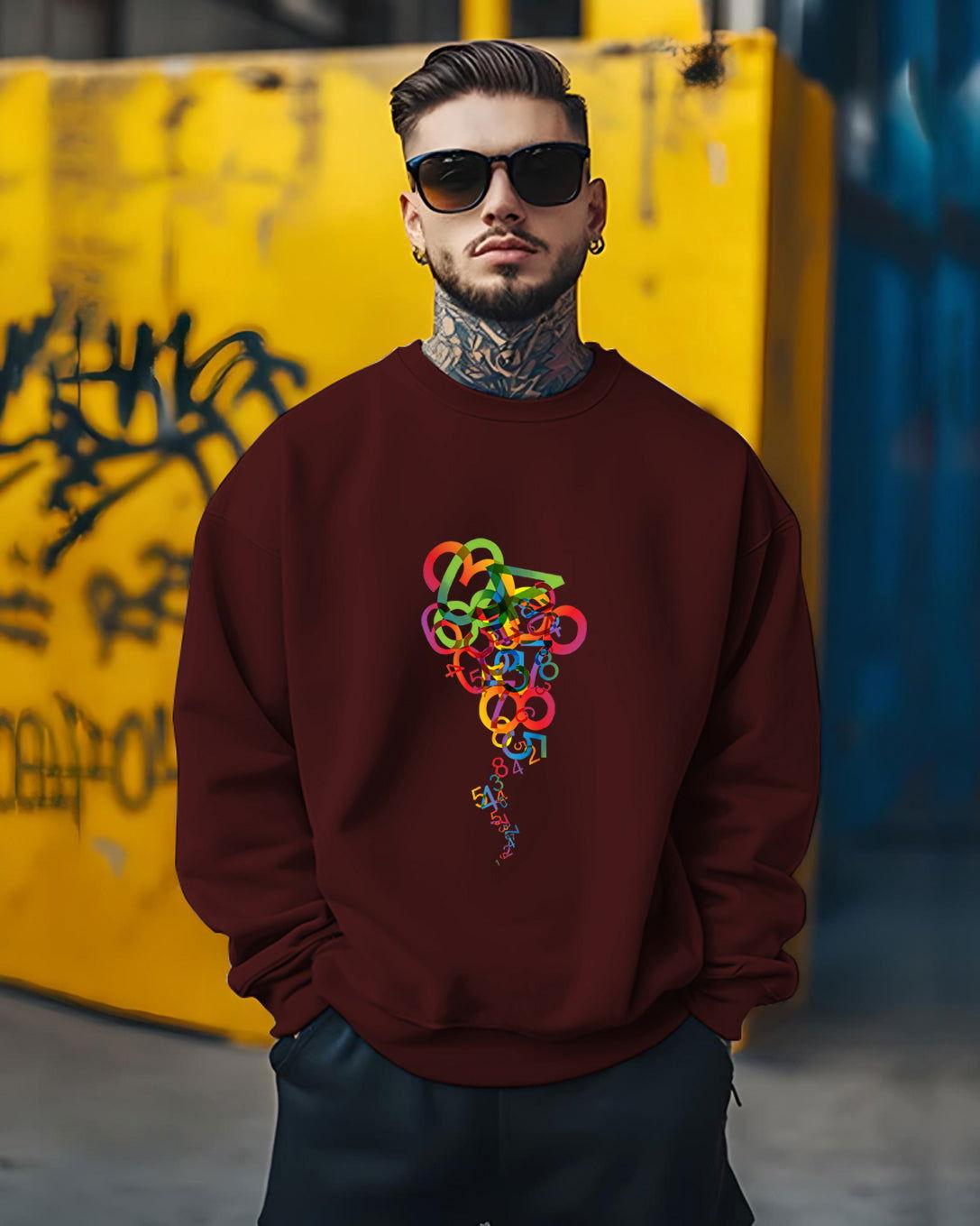 Printed Crew Neck Sweater/Maroon - FastColors - Printed Round Neck Sweatshirts Maroon - #tag1# - #tag2# - #tag3# - 