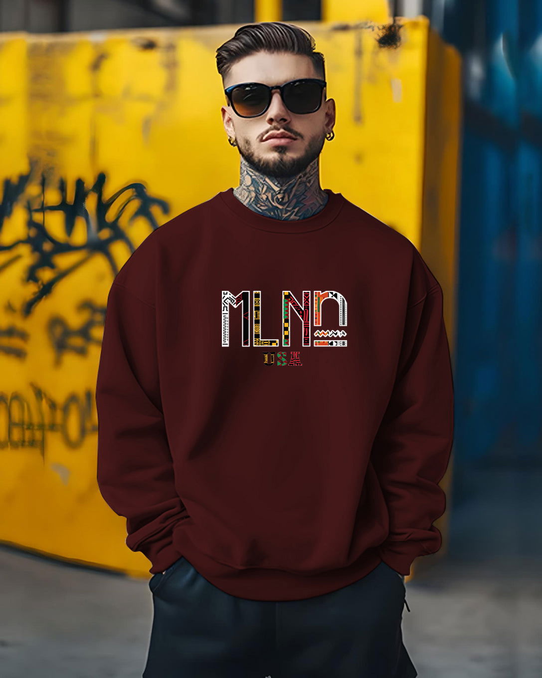 Printed Crew Neck Sweater/Maroon - FastColors - Printed Round Neck Sweatshirts Maroon - #tag1# - #tag2# - #tag3# - 