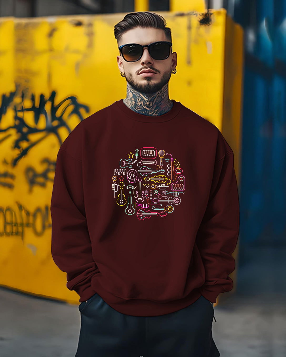 Printed Crew Neck Sweater/Maroon - FastColors - Printed Round Neck Sweatshirts Maroon - #tag1# - #tag2# - #tag3# - 