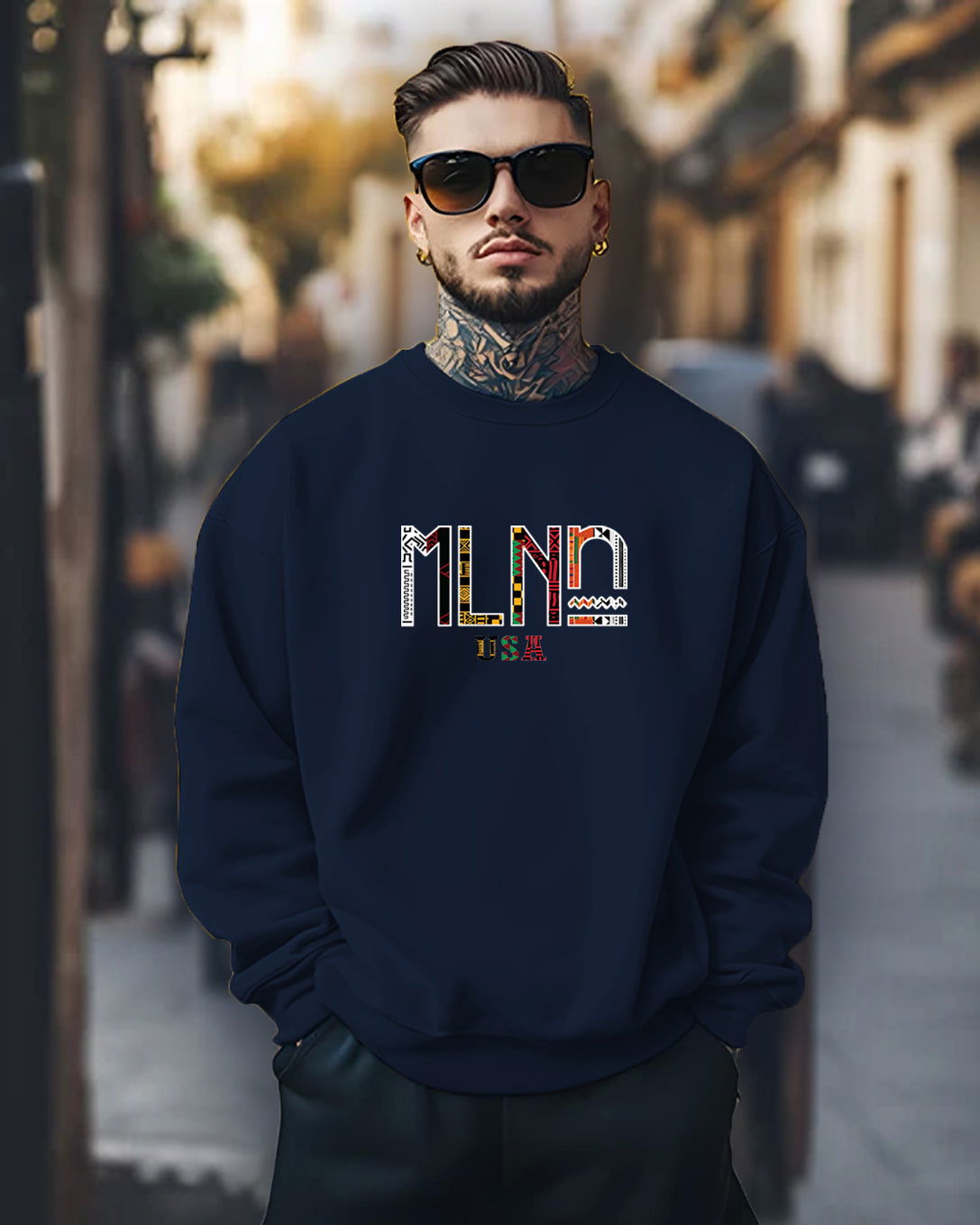 Printed Crew Neck Sweater/Navy - FastColors - Printed Round Neck Sweatshirts Navy - #tag1# - #tag2# - #tag3# - 