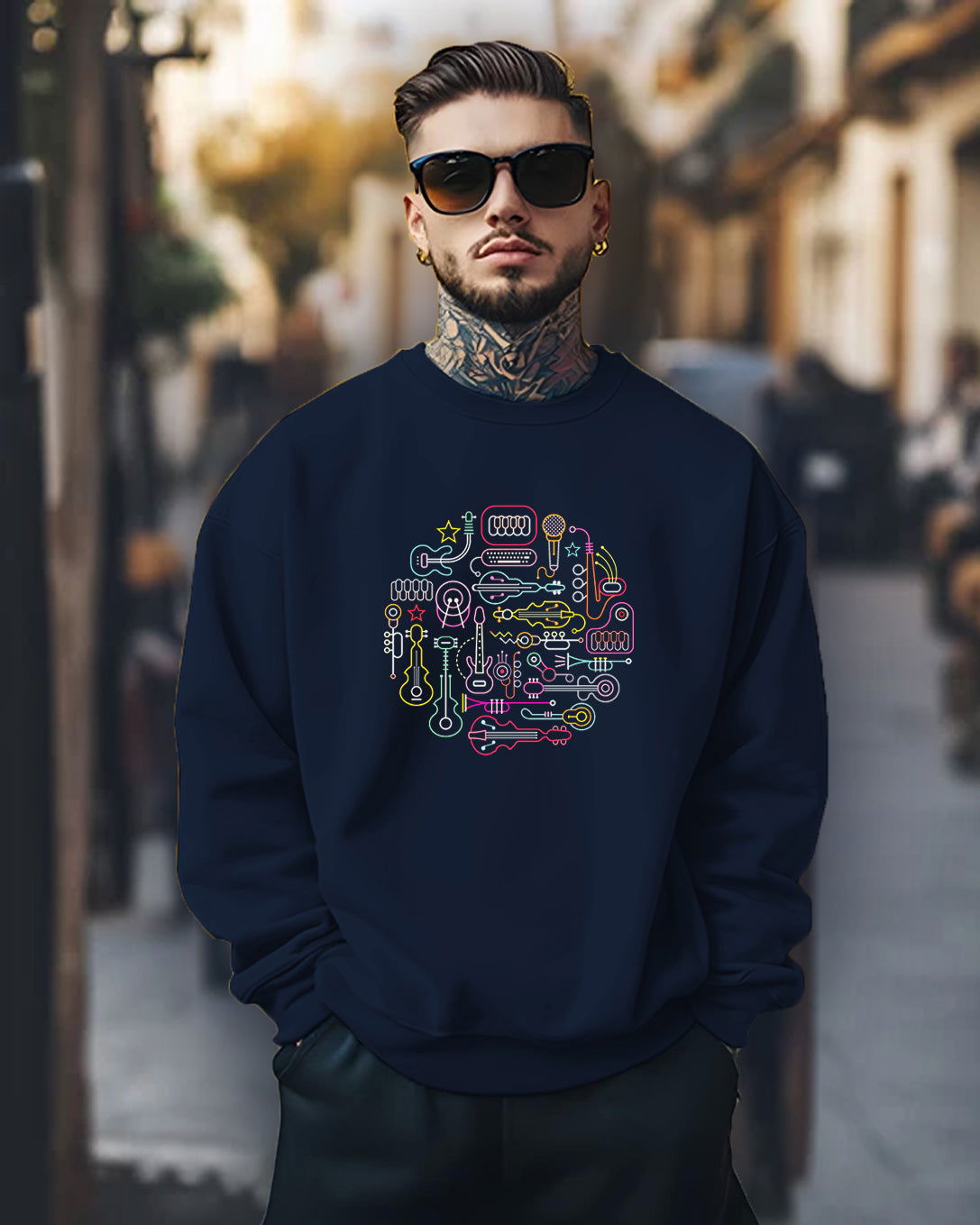 Printed Crew Neck Sweater/Navy - FastColors - Printed Round Neck Sweatshirts Navy - #tag1# - #tag2# - #tag3# -