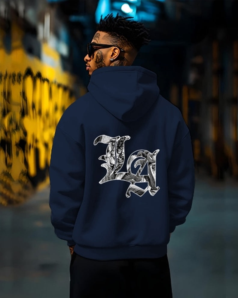 Printed Hooded Neck Sweatshirt/Navy