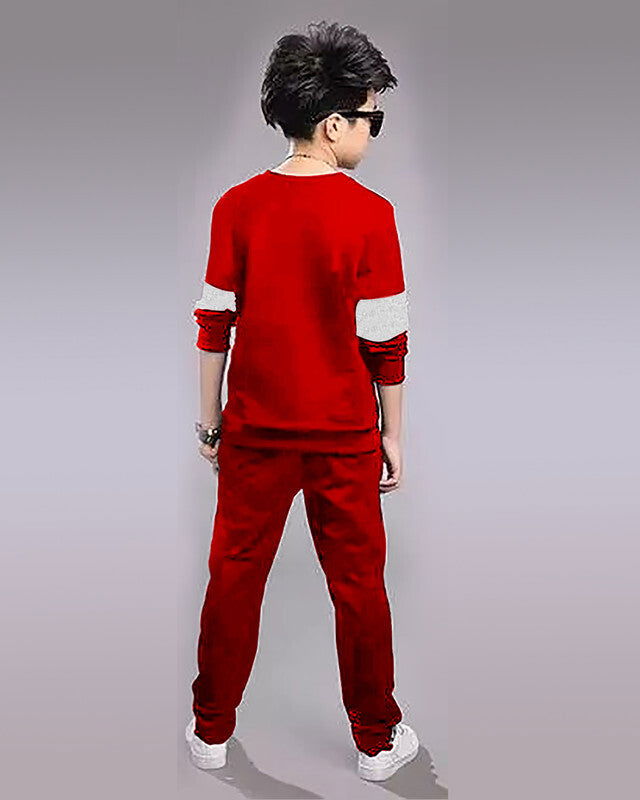 Red Color Blocked Printed Boys Apparel top bottom set for kids - FastColors - Red Color Blocked Printed Boys Apparel Top and Bottom Set - FastColors - #tag1# - #tag2# - #tag3# - 