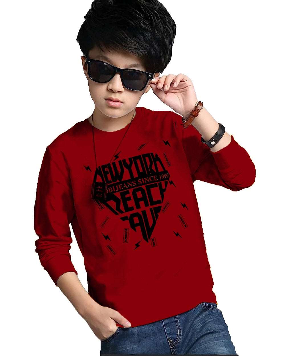 fastcolors-NEW YORK-printed-Red Boys T Shirt - FastColors