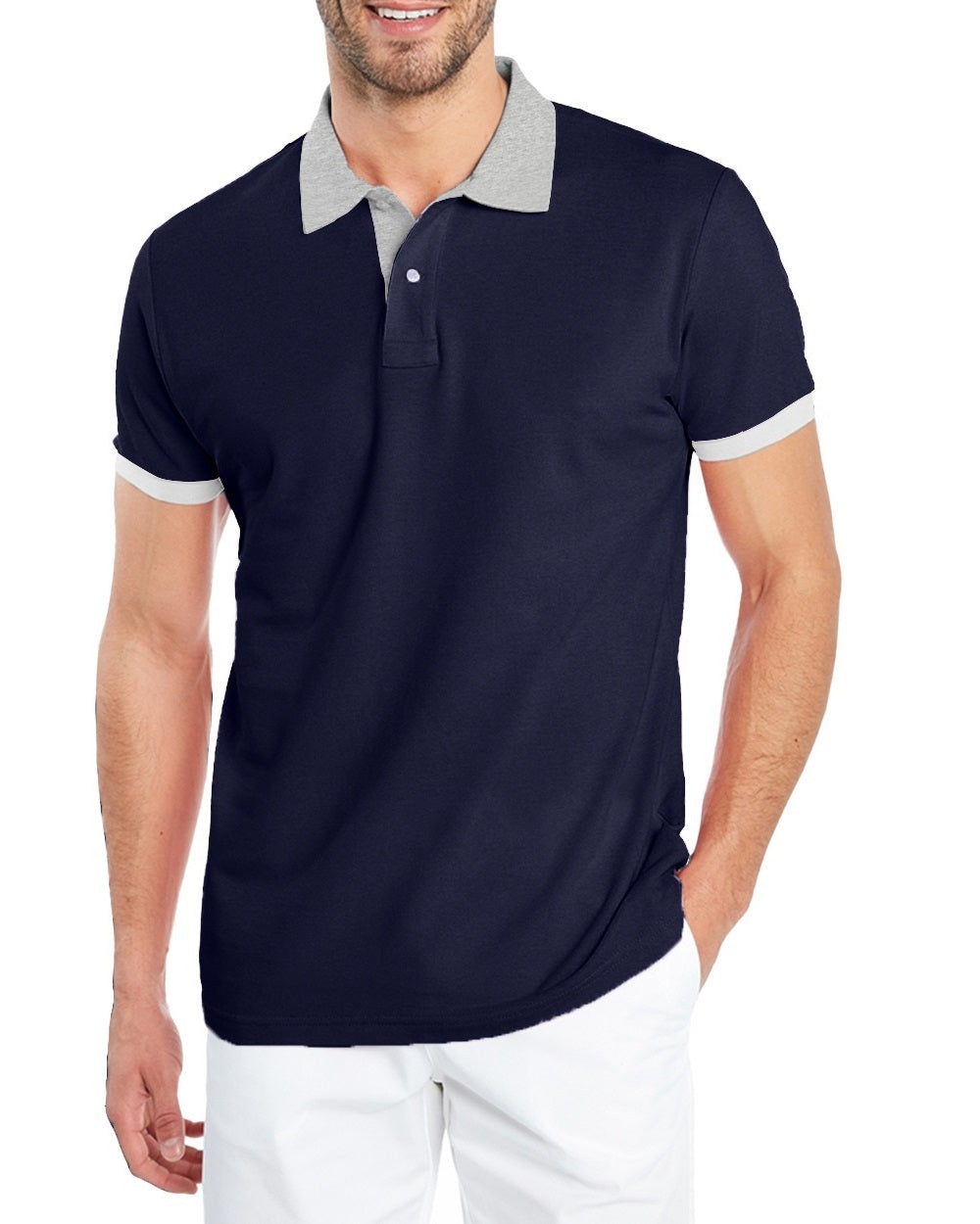 #color_Navy FastColors Solid Men Polo Neck Navy T-Shirt - FastColors